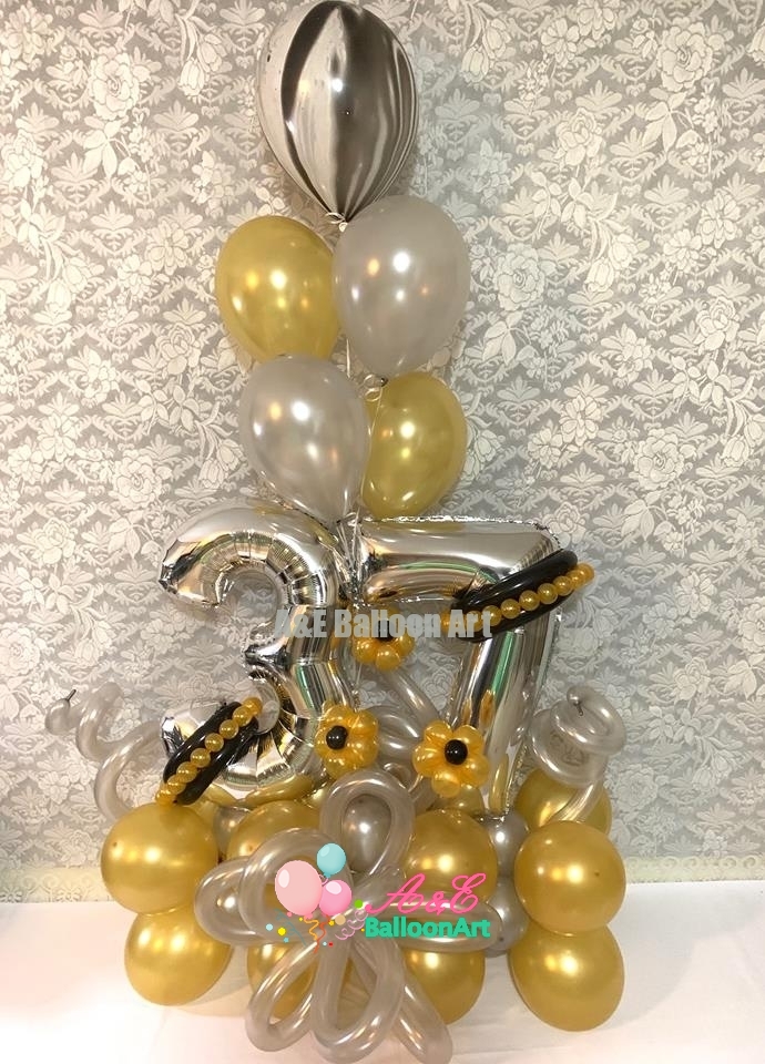 Number 37 Design With Flowers and Helium Balloons (Design Code: N241 ...