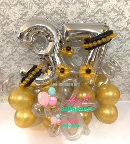 Number 37 Design With Flowers and Helium Balloons (Design Code: N241 ...