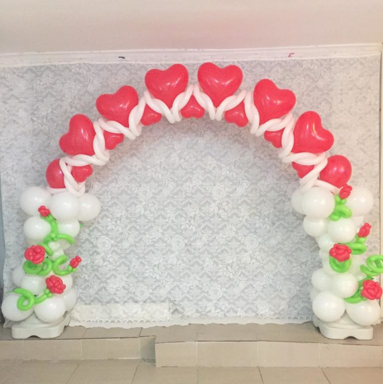 Wedding Arch Design With Heart Shape Balloons. A&E BalloonArt
