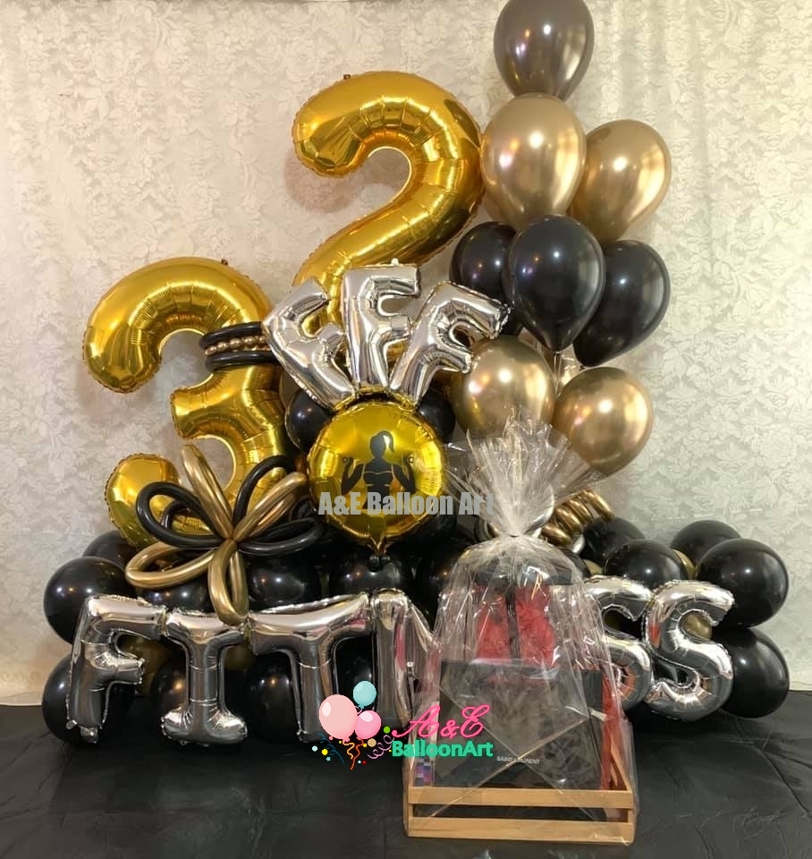 Number 32 Design With Chrome Helium And Letters - A&E BalloonArt