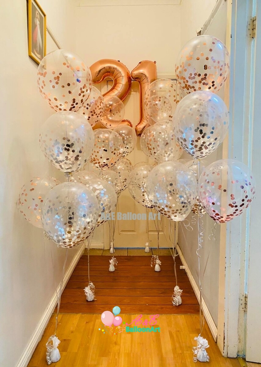 Rainbow Number 21 Number 21 With Confetti Balloons (Design Code:HB48) - A&E BalloonArt