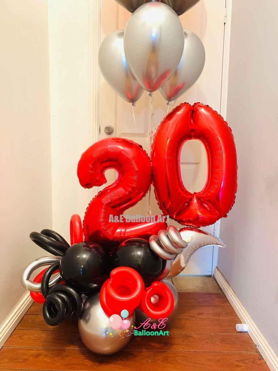 Number 20 Design With Helium Balloon (Design Code: N121) - A&E BalloonArt