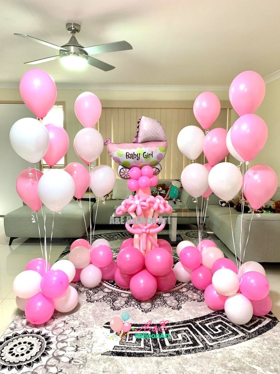 Baby Shower For Girl With Helium And Bunch of Flowers Balloon Design Code BS07
