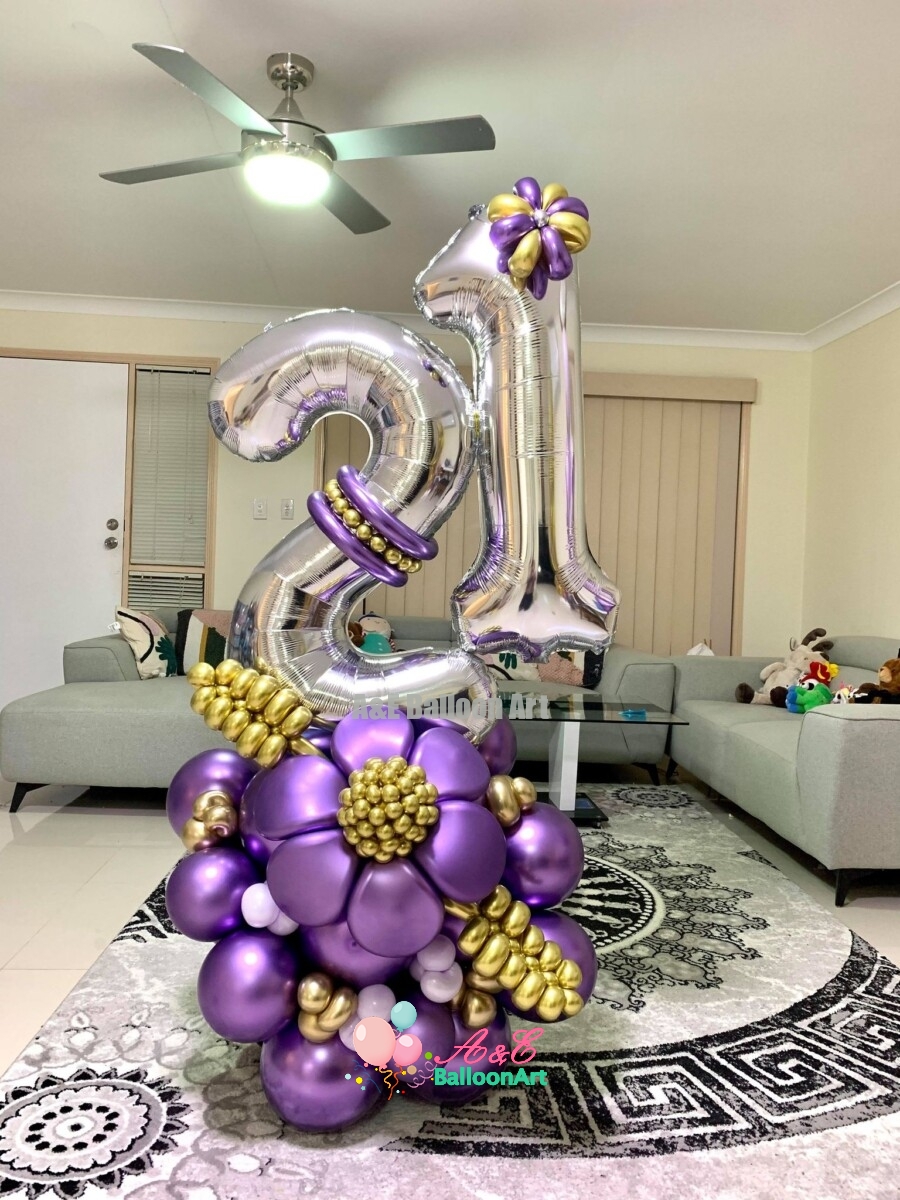 Rainbow Number 21 Number 21 Design With Beautiful Flowers (Design Code: N47) - A&E BalloonArt