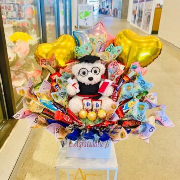 Money Bouquet For Gift Combine With Chocolate Box And Teddy Bear(Code:MCT_01)
