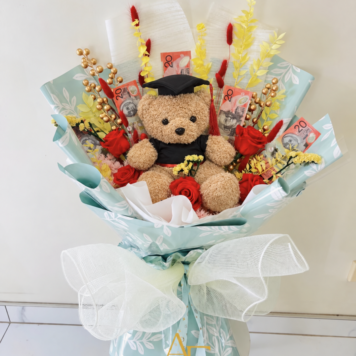 Money Bouquet For Gift Combine With Dried Flowers And Teddy Bear(Code:MDT_01)