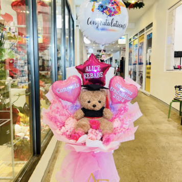 Beautiful Dried Flower Bouquet Combine With Teddy Bear And Balloon On Top(Code:BTB_02)
