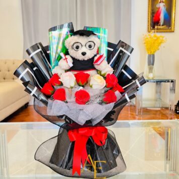 Medium Congrats Bouquet For Gift With Teddy Bear And Wax Flowers(Product Code:GRAT25_03)