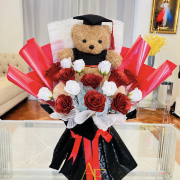 Large Congrats Bouquet For Gift With Teddy Bear And Glitter Flowers(Product Code:GRAT25_06)