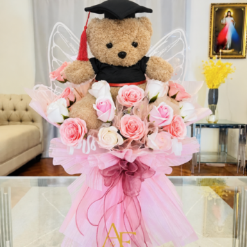 Large Congrats Bouquet For Gift With Teddy Bear And Wax Flowers(Product Code:GRAT25_07)