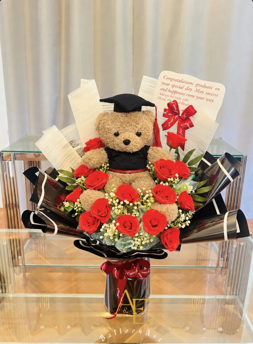 Red Rose Graduation Teddy Bouquet(Product Code:GRAT11_F25)