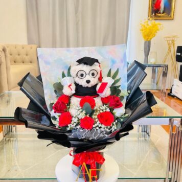 Black & Red Teddy Graduation Bouquet (Luxury Series)(Product Code:GRAT11_625)