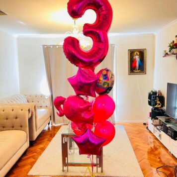 Pink Number 3 Balloon Bouquet (Design Code: N3_0826)