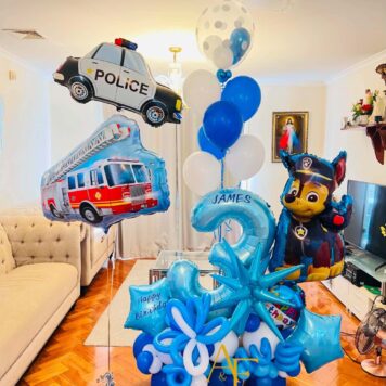 Number 3 Police & Fire Truck Birthday Balloon Arrangement(Design Code: N3_0826)