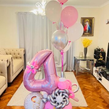 Pink Number 4 Birthday Balloon Arrangement(Design Code: N3_0826) (Copy)