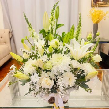 White Sympathy Basket with Lilies(Product Code :FA6_126)