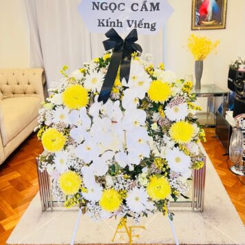 Premium White & Yellow Sympathy Wreath with Orchids(Product Code :SF_0626_1)