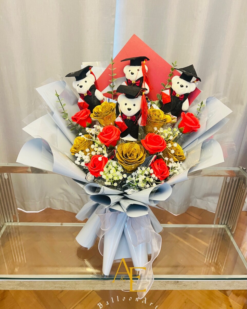 Red & Gold Graduation Teddy Bouquet(Product Code:GRAT11_K26)