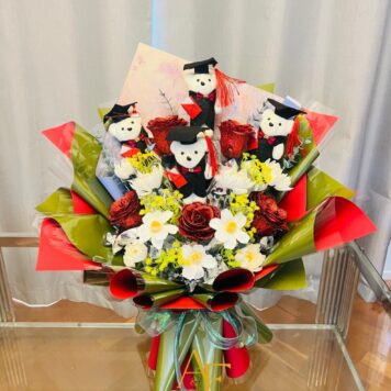 Red Sparkle Graduation Teddy Bouquet(Product Code:GRAT11_K28)
