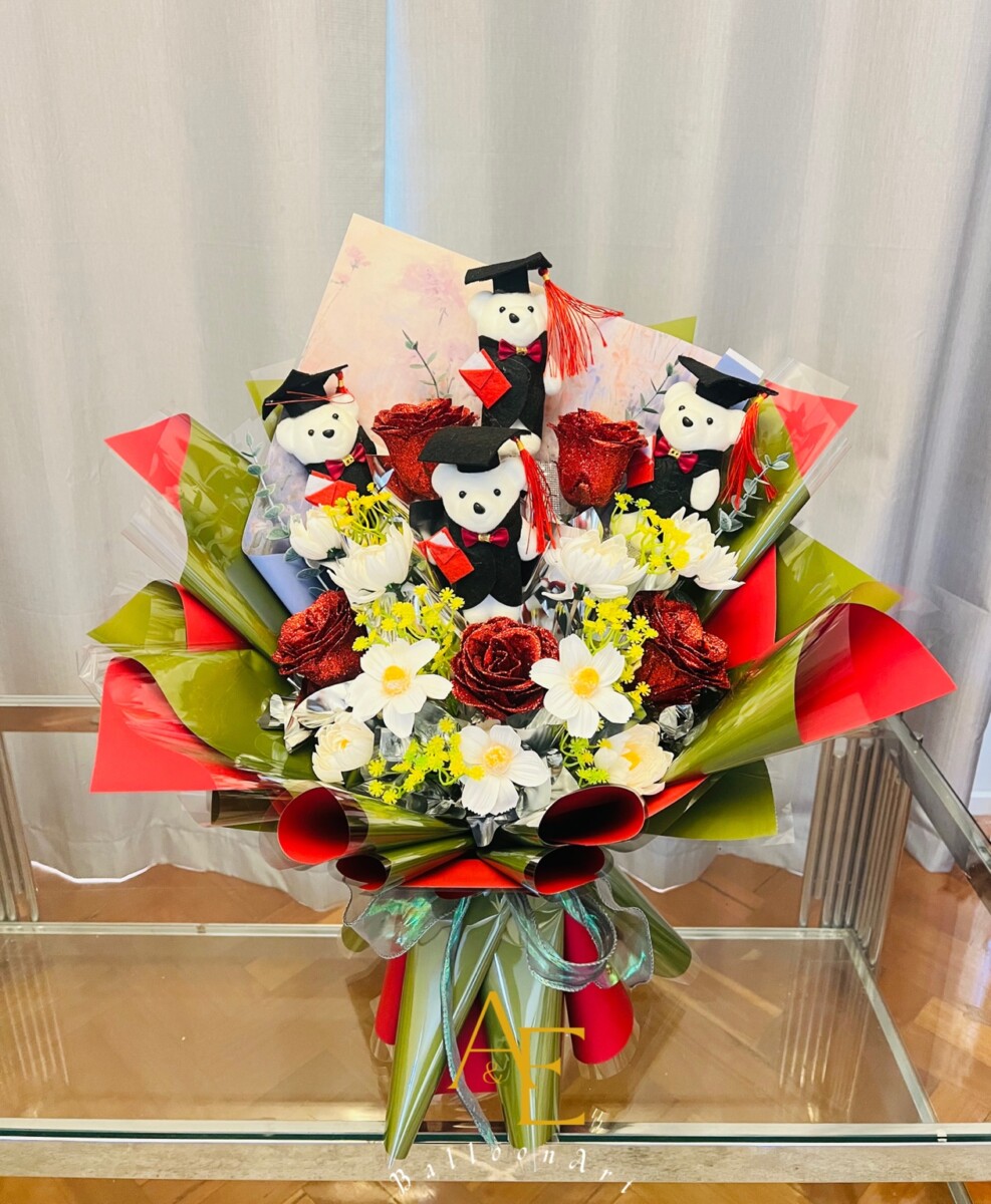 Red Sparkle Graduation Teddy Bouquet(Product Code:GRAT11_K28)
