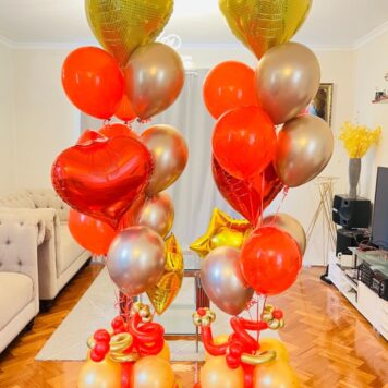 Red & Gold Heart Balloon Bouquets(Design Code: HB_1226)